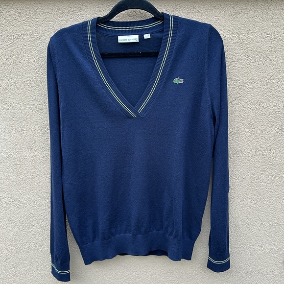 Lacoste Sport 🔥 Women’s V Neck Technical Wool Blend Sweater Navy Sz 38 Medium - Picture 8 of 8